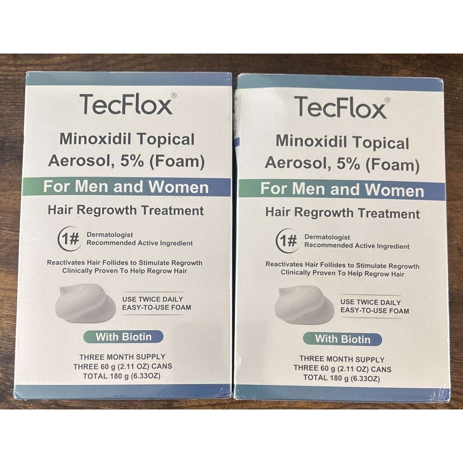 TecFlox 5% Minoxidil Hair Regrowth Foam with Biotin for Men & Women, 6 Months