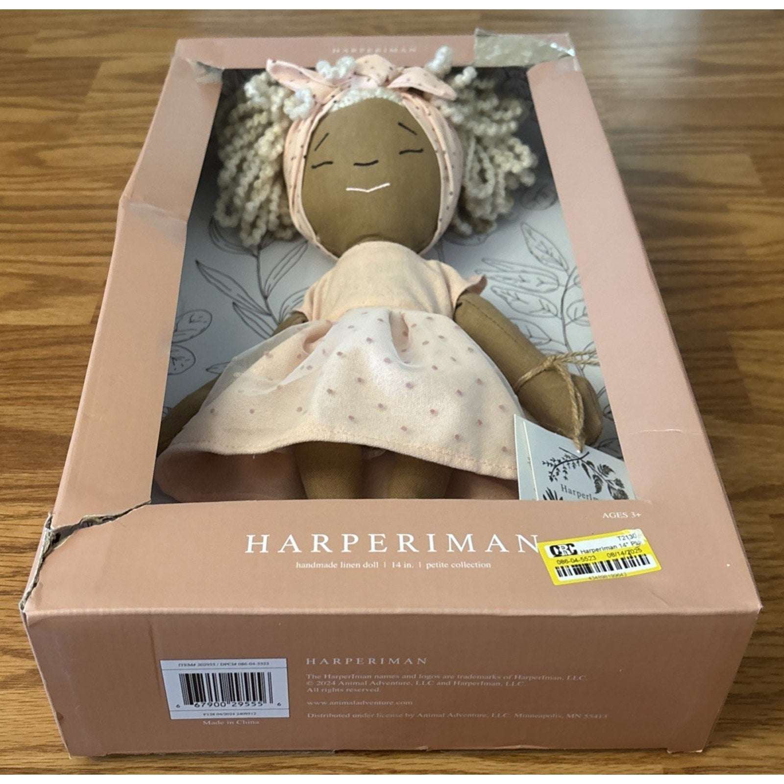 HARPERIMAN CALLIE Handmade Linen Keepsake 14" Plush Doll, Pink Dress & Sneakers