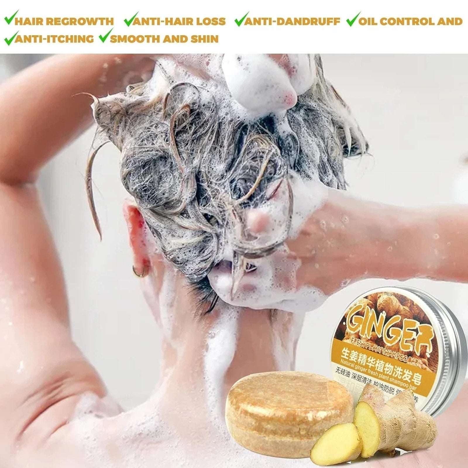 Ginger Shampoo Bar Hair Growth & Repair, Dandruff Care Organic Soap Bar 1.92oz