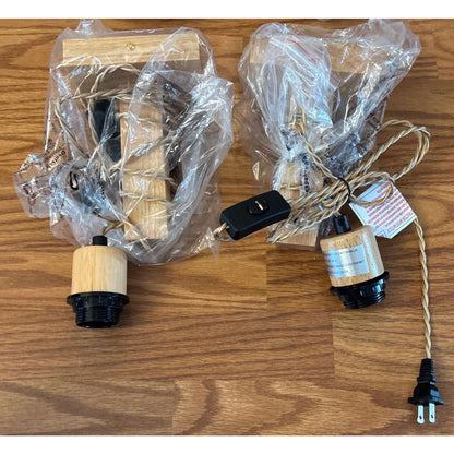 Plug in Wall Sconces Set of 2, Bamboo Hand Woven Rustic Hanging Light Fixtures