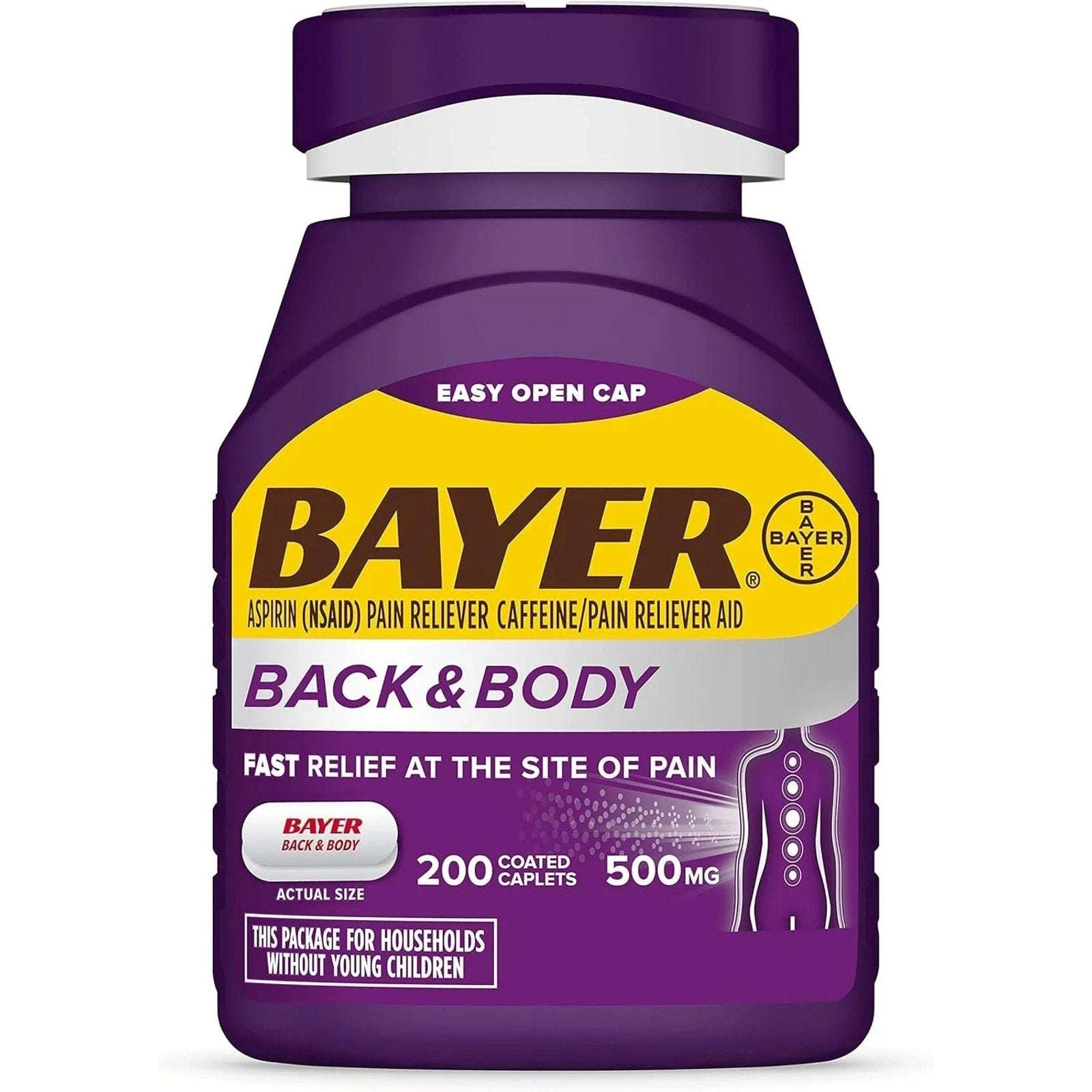 BAYER Back & Body Aspirin Pain Reliever Fast Relief 500 mg 200 Coated Caplets