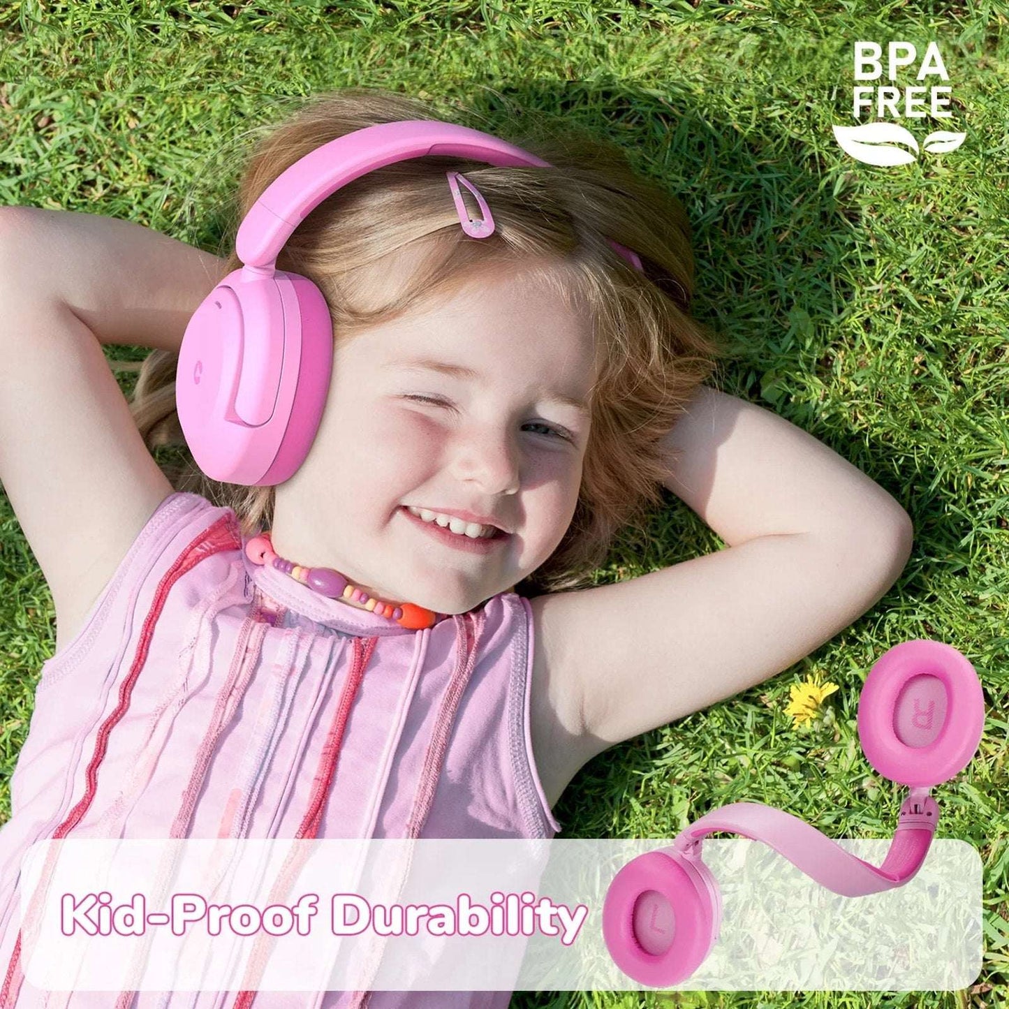 iClever BTH20 Active Noise Cancelling Headphones for Kids, 60H Play Time, Pink
