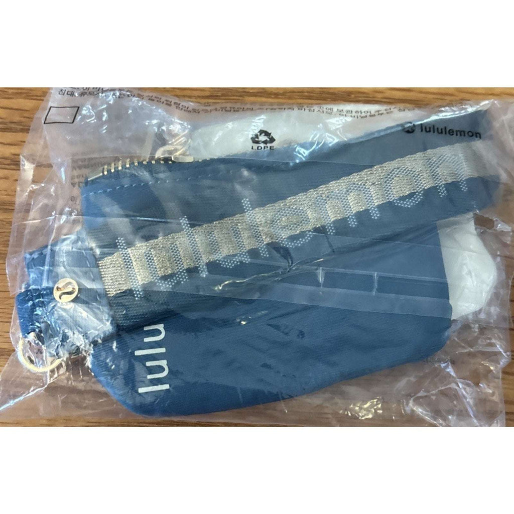 NWT Lululemon Dual Pouch Wristlet Wallet Keychain Wordmark Warp Teal, Gold, Bone