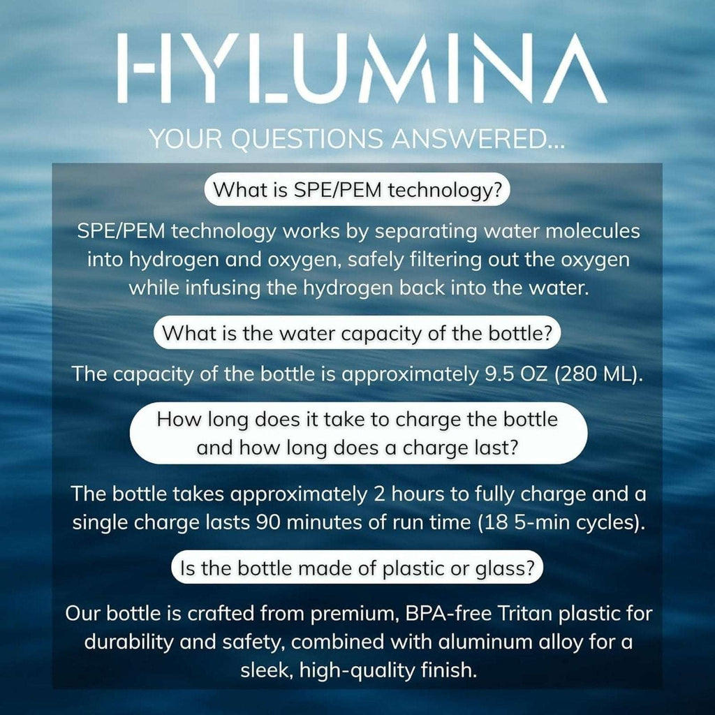 Hylumina Hydrogen Water Bottle Generator 6400PPB SPE/PEM 9.5floz Portable USB-C