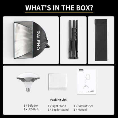 RALENO Softbox Lighting Kit 16x16" Photography Studio Equipment 50W/5500K PS075