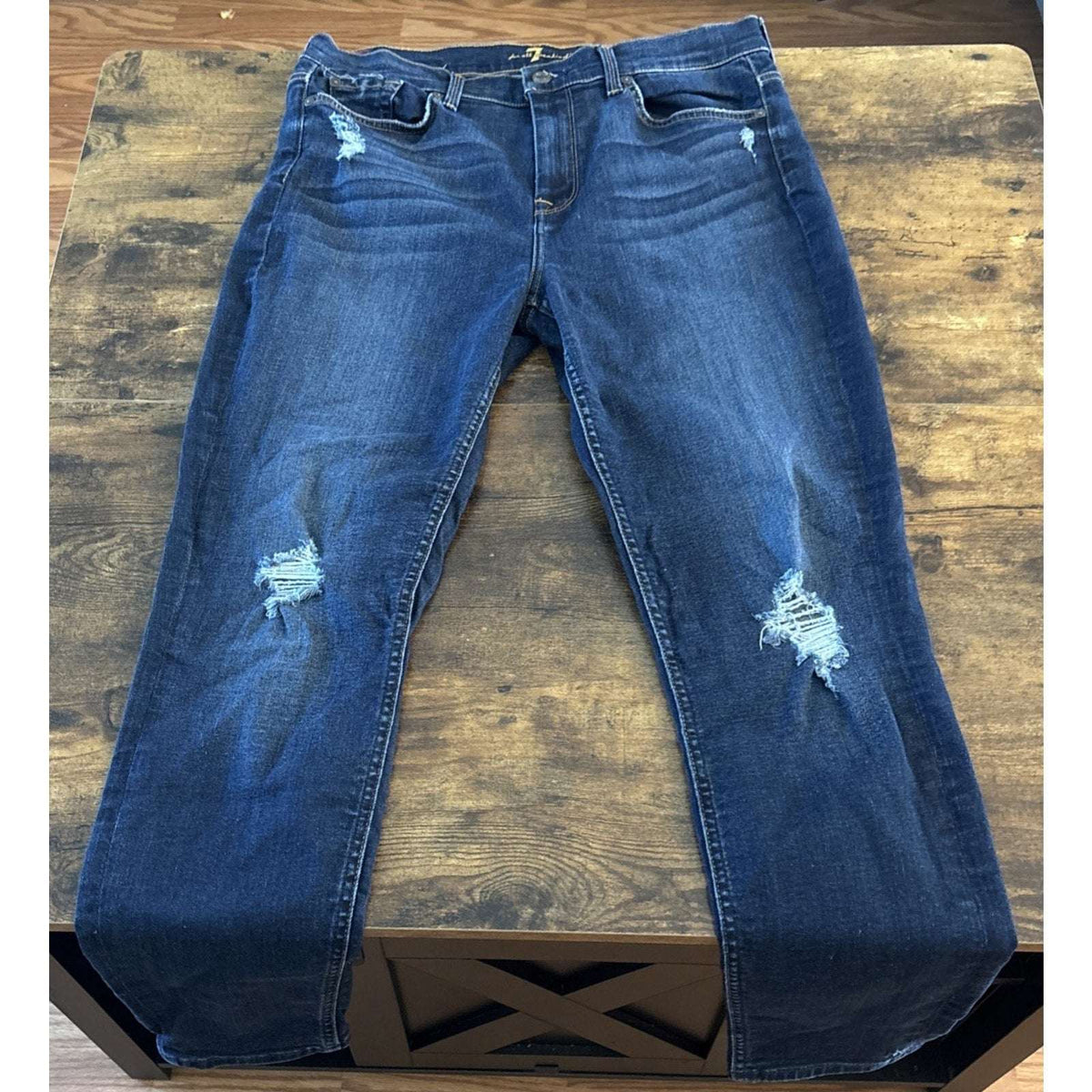 7 For All Mankind High Waist Ankle Skinny Distressed Medium Blue Jeans Size 32