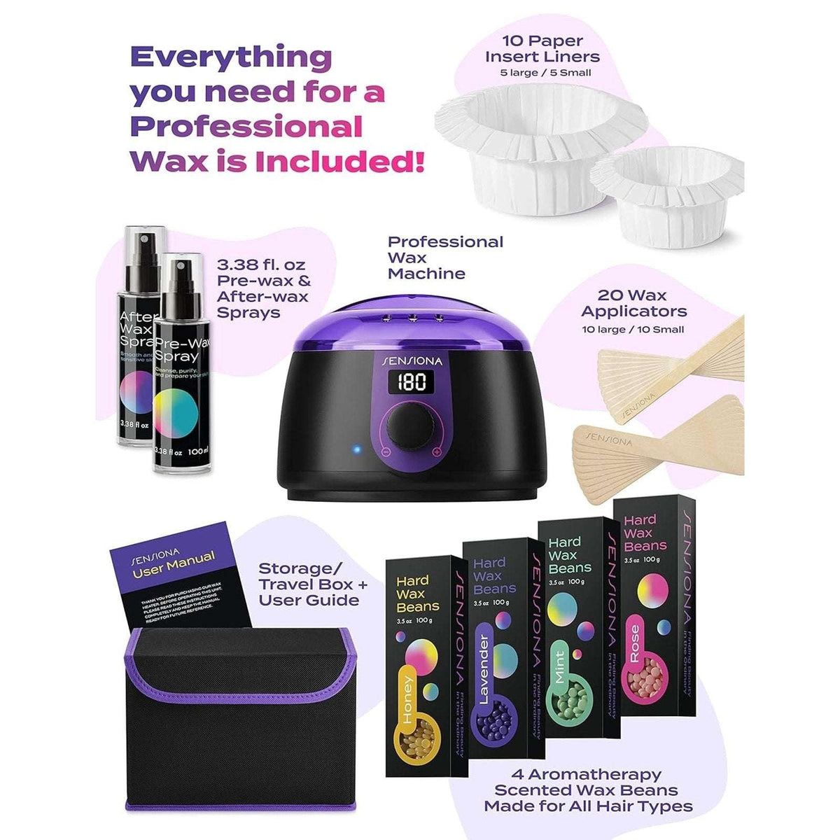 Sensiona Hot Wax Hair Removal Complete Professional Kit - Adjustable Temperature