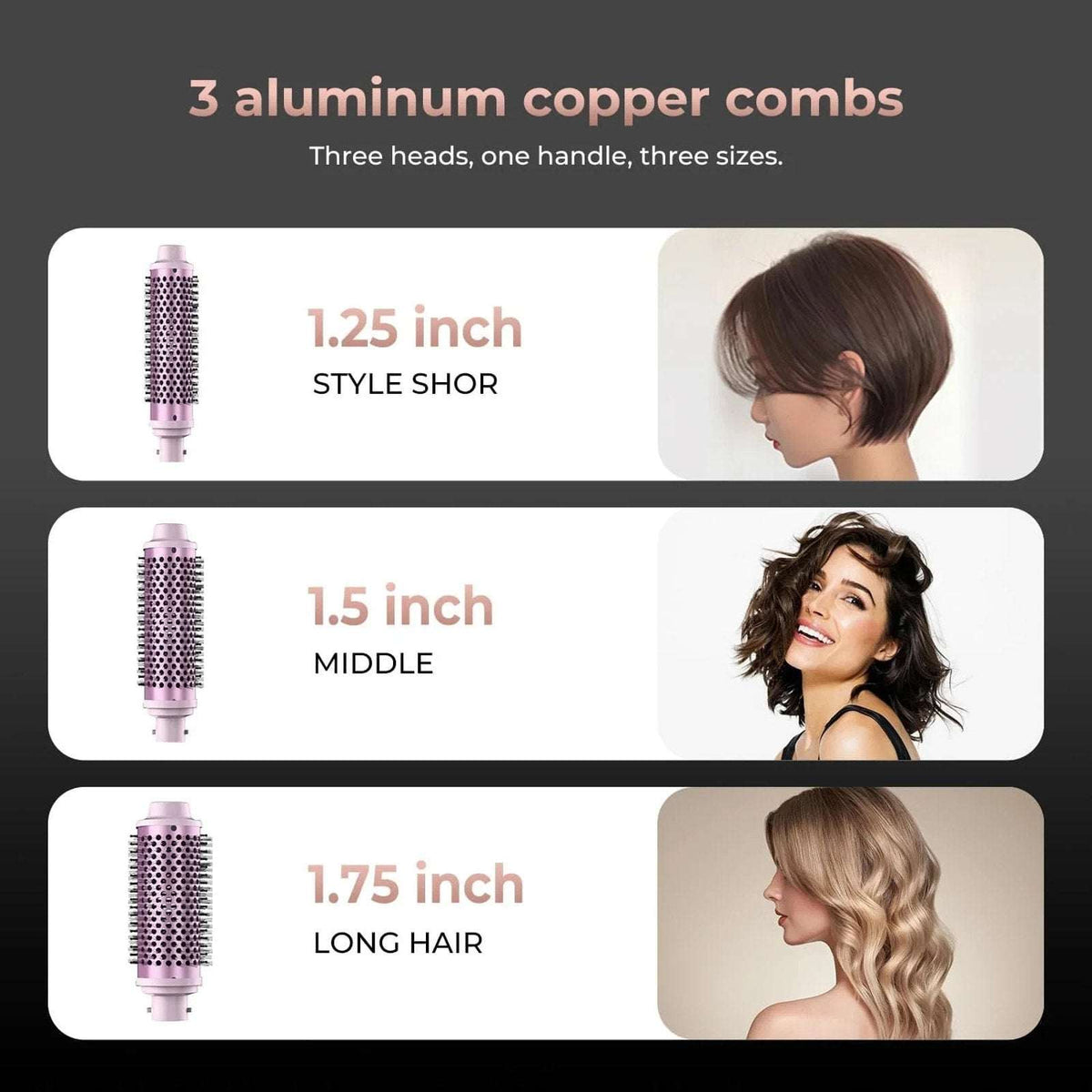3in1 Thermal Heated Round Brush Set, Adjustable Temp Ceramic Tourmaline 30/38/45