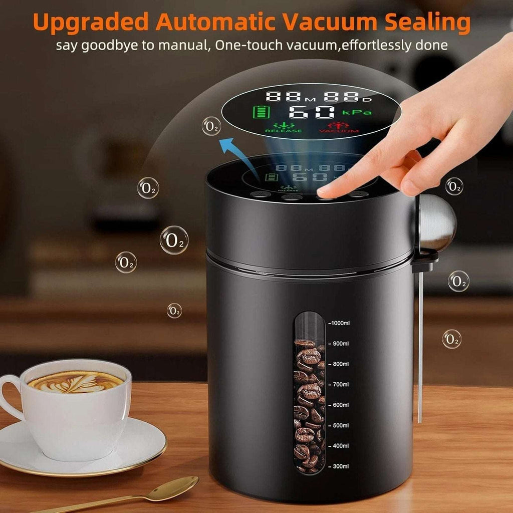 Automatic Airtight Vacuum Sealing Coffee Canister 1.3L Smart Sensors LCD Display