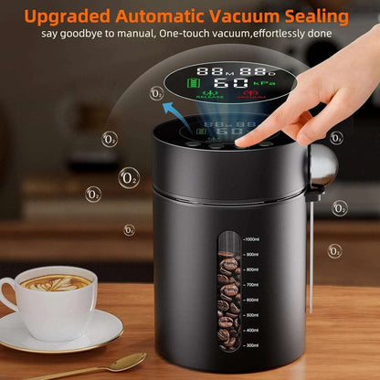 Automatic Airtight Vacuum Sealing Coffee Canister 1.3L Smart Sensors LCD Display