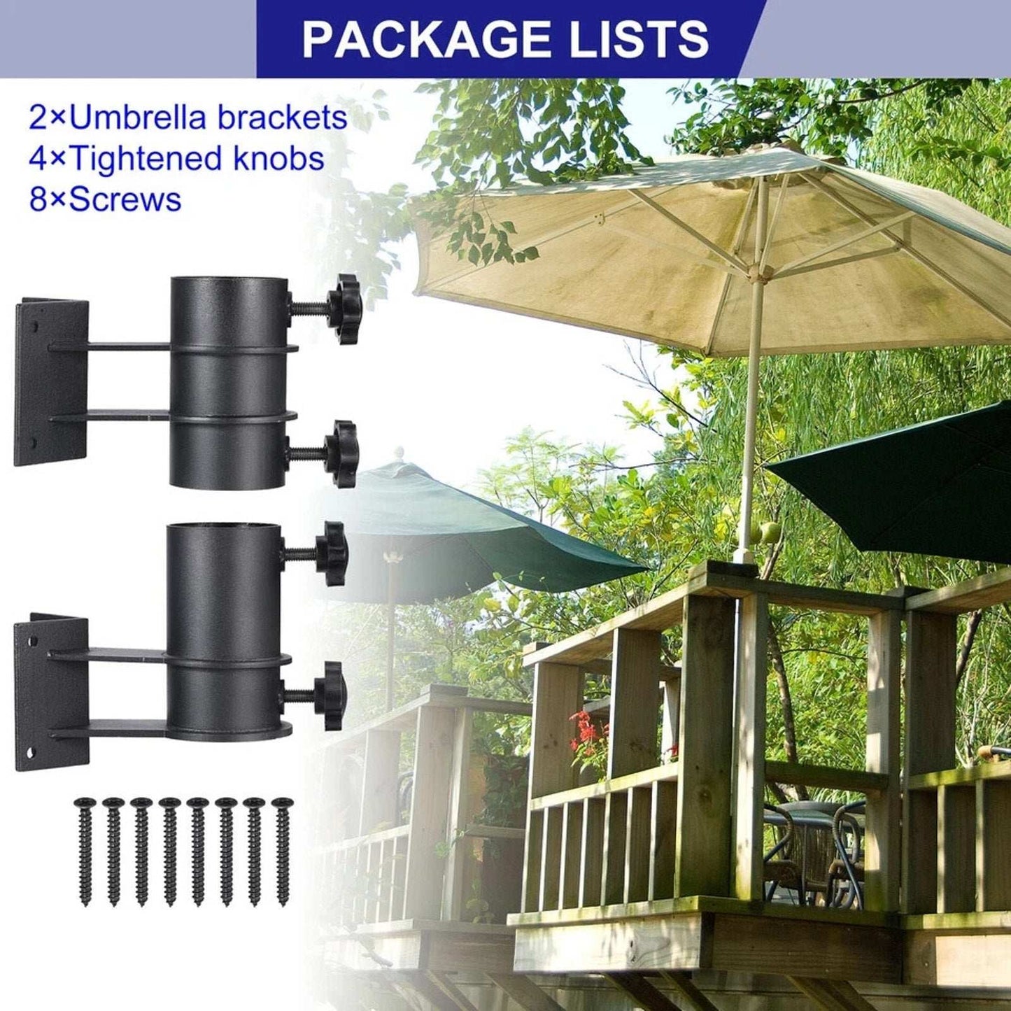 2Pc Steel Patio Umbrella Holder Corner Deck Mount Outdoor Umbrella Clamp Bracket