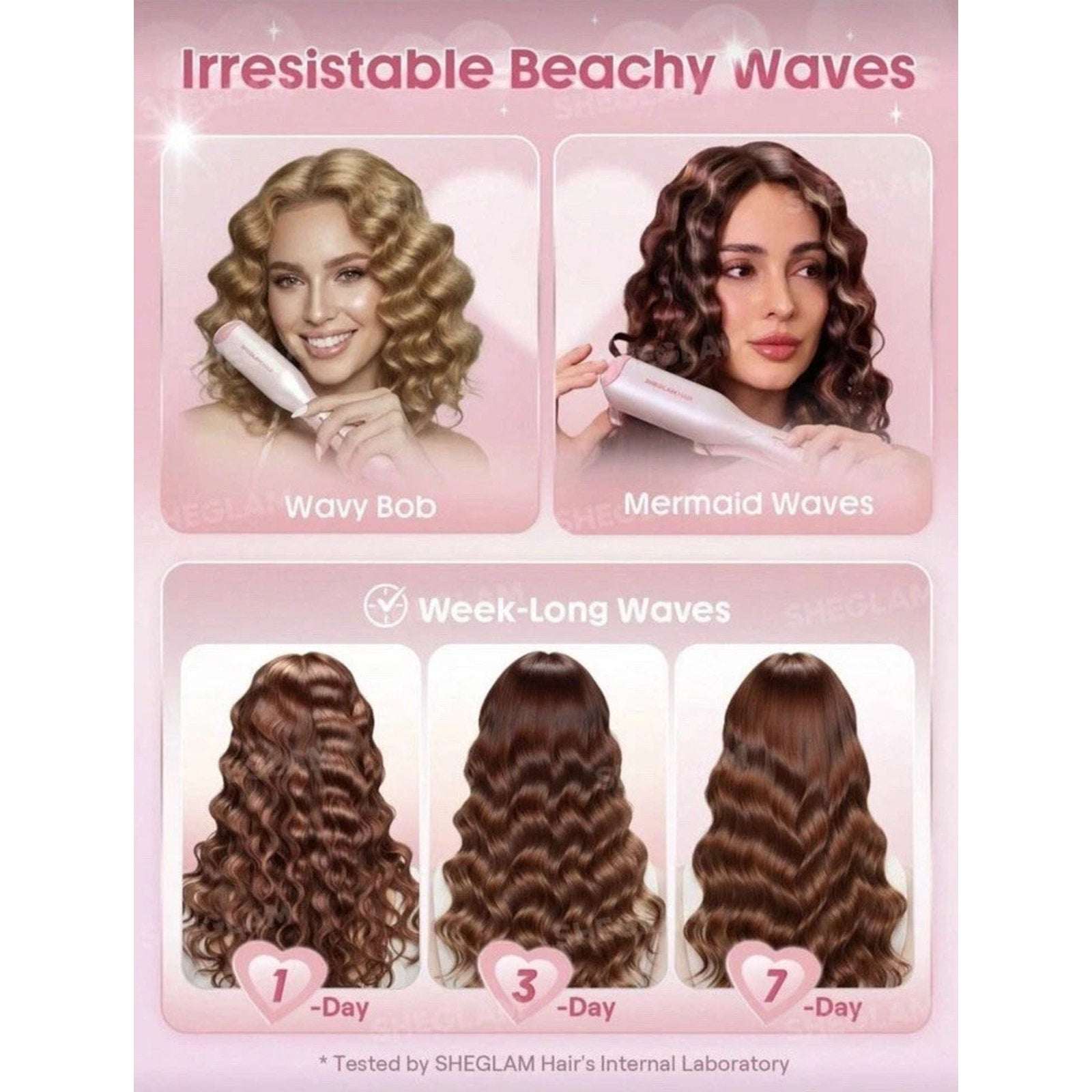 SHEGLAM HAIR Cupid's Charm Beach Babe Hair Waver 1" Smart Timer, Deep U Design