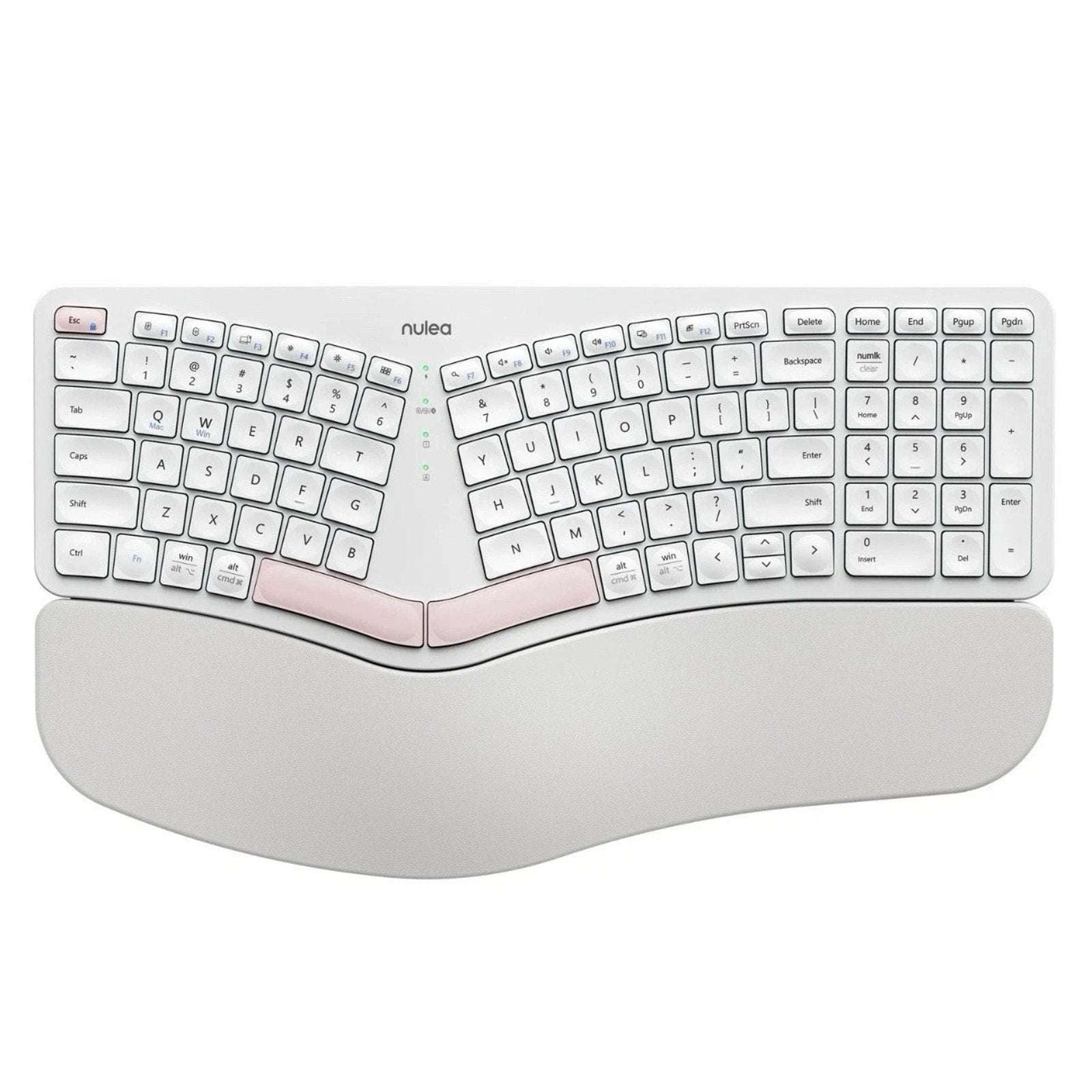 Nulea RT05B Wireless Ergonomic Split Keyboard w/ Cushioned Wrist Support - White