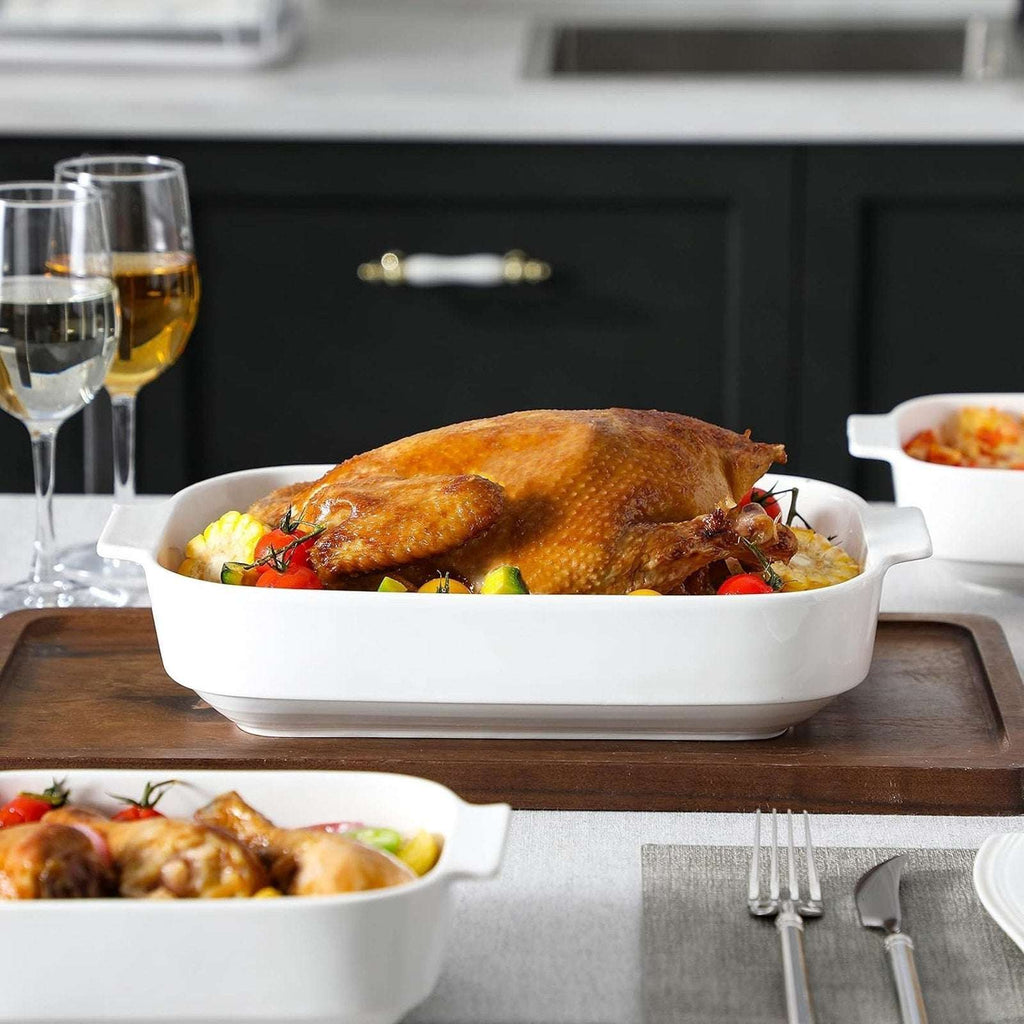 MALACASA 3PC Porcelain Casserole Baking Dish Set for Oven Ceramic Bakeware White