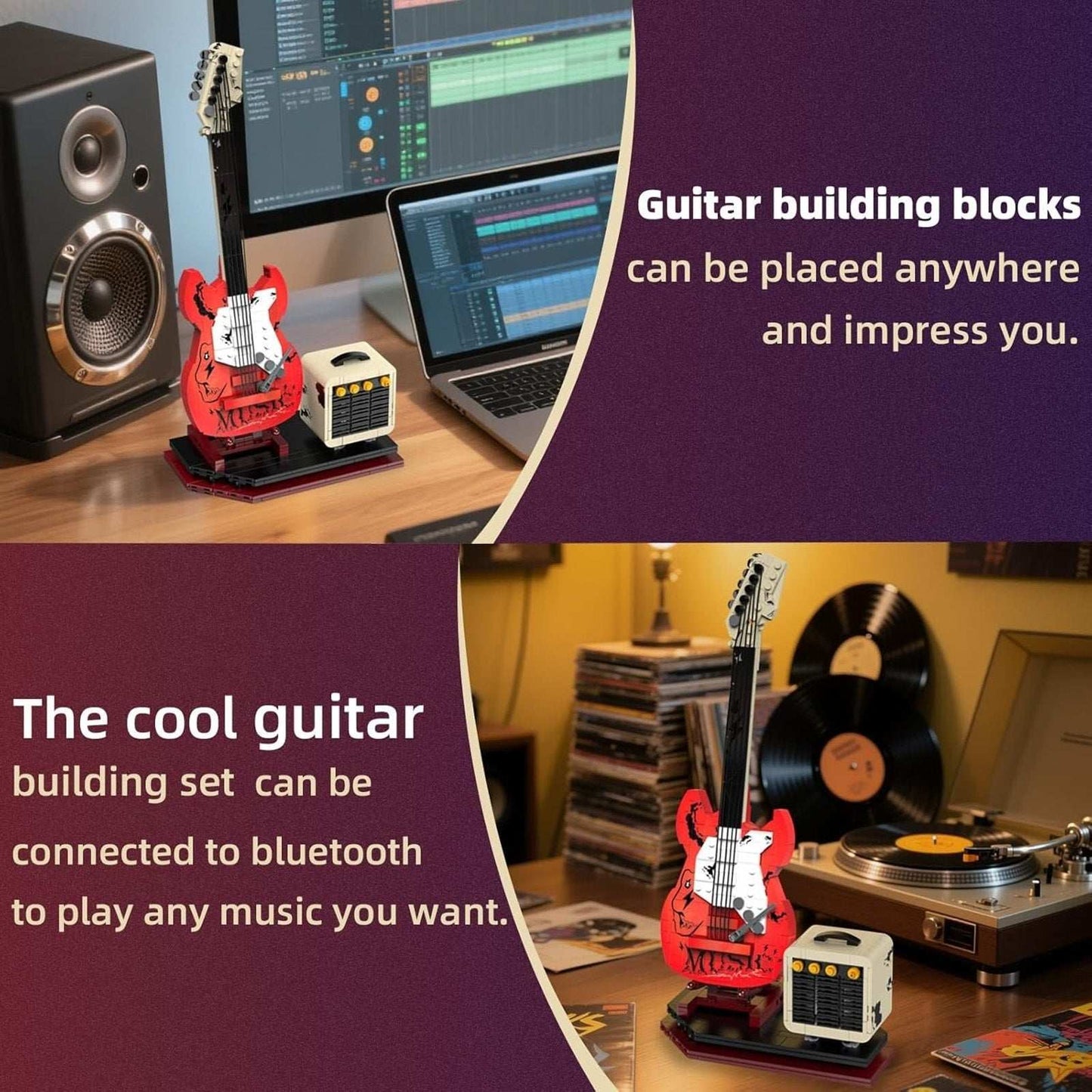 Electric Guitar Building Block Set w/ Reverb Amp Bluetooth Speaker -Music Lovers