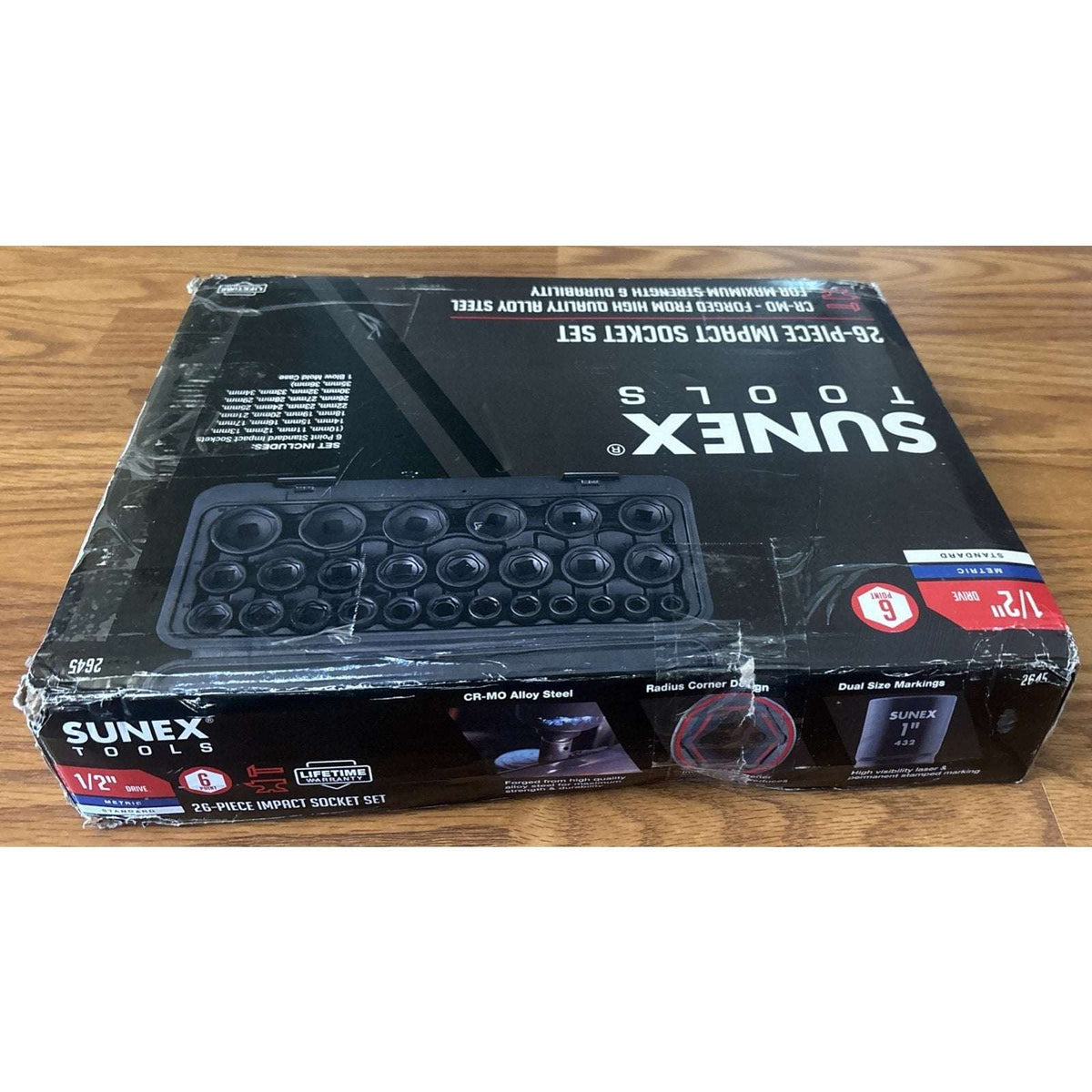 SUNEX Tools 1/2" DRIVE METRIC 6 POINT 26-PIECE IMPACT SOCKET SET NEW READ!