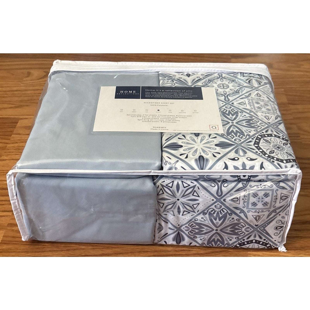 2 Complete Home Reflections Double Brushed Queen Sheet Sets +Extra Cases - Blue