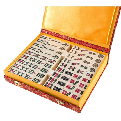 Traditional Chinese Mahjong Game Set w/ 144 Engraved +2 Spare Tiles, Dice & Case