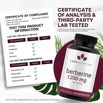 Luma Nutrition Berberine HCL 1200mg – Vegan Glucose Support 60 Capsules