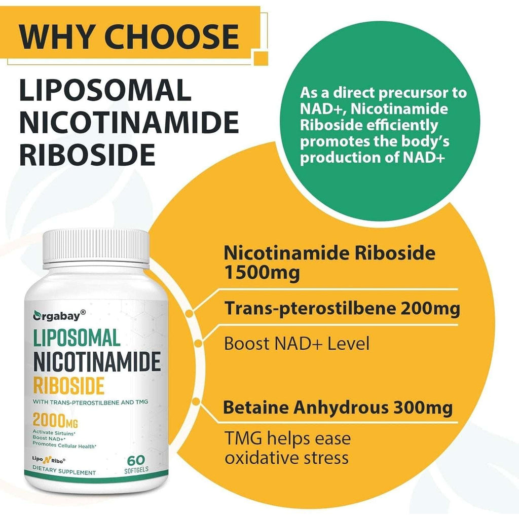 2Pk Orgabay Liposomal Nicotinamide Riboside 2000MG w/ TMG & Pterostilbene, NAD+