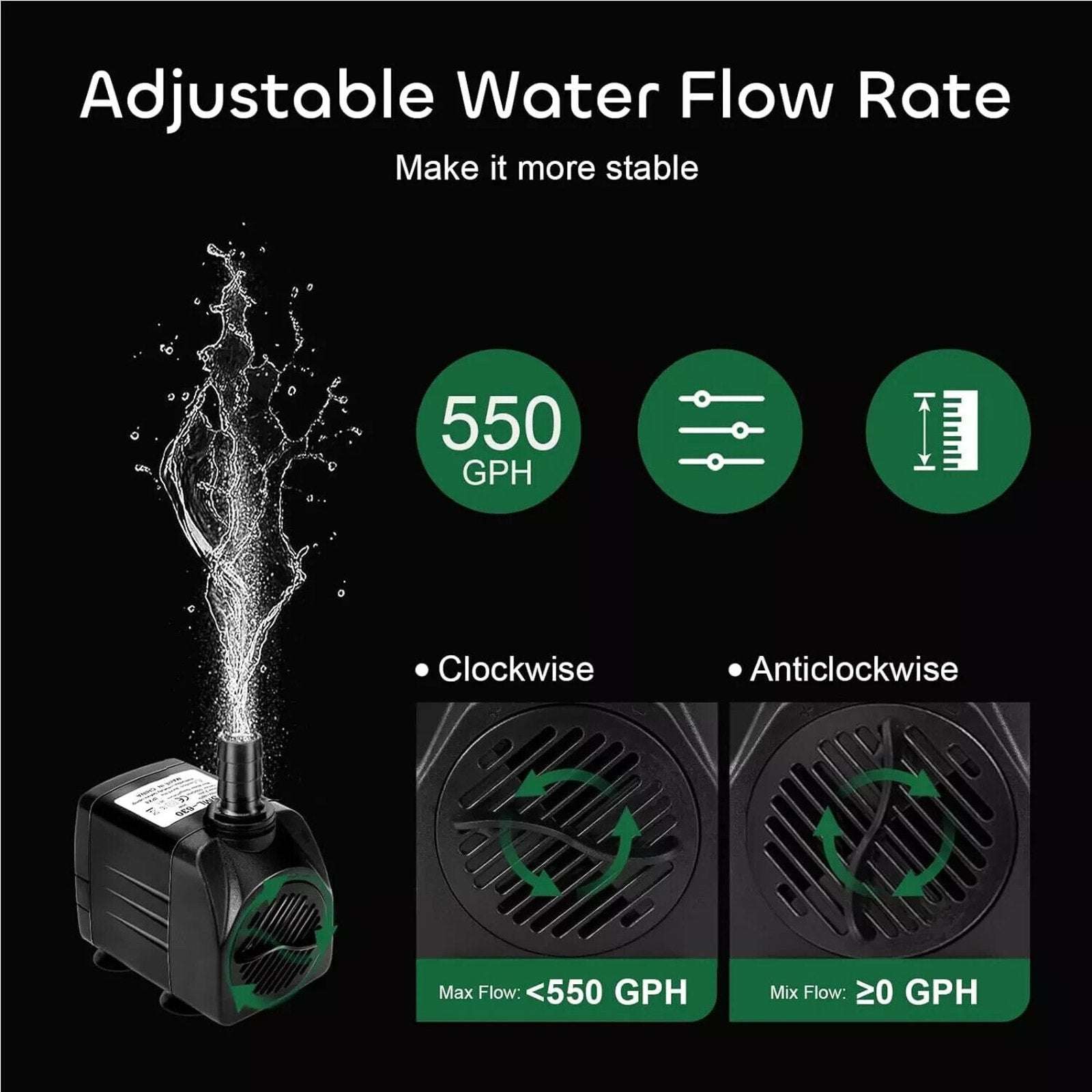 GROWNEER 550GPH Submersible Pump 30W Ultra Quiet Fountain Water Pump, 2000L/H,