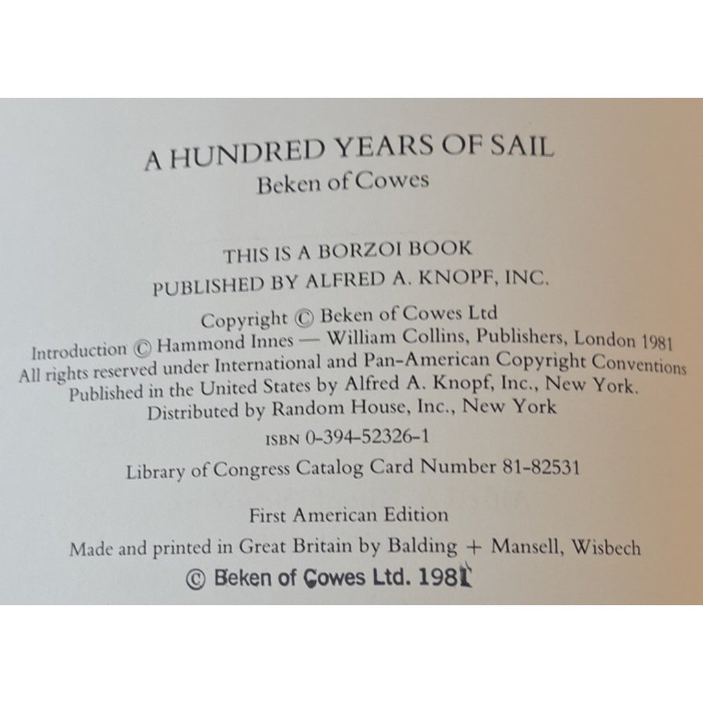 Beken of Cowes A Hundred Years of Sail First American Edition 1981 HC / DJ