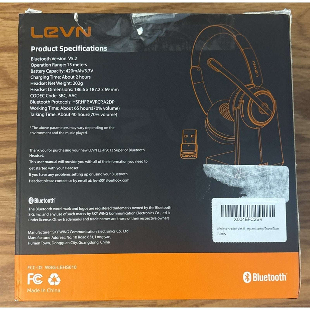 Levn LE-HS013 Superior Bluetooth Headset w/ Noise Cancellation + Charging Stand