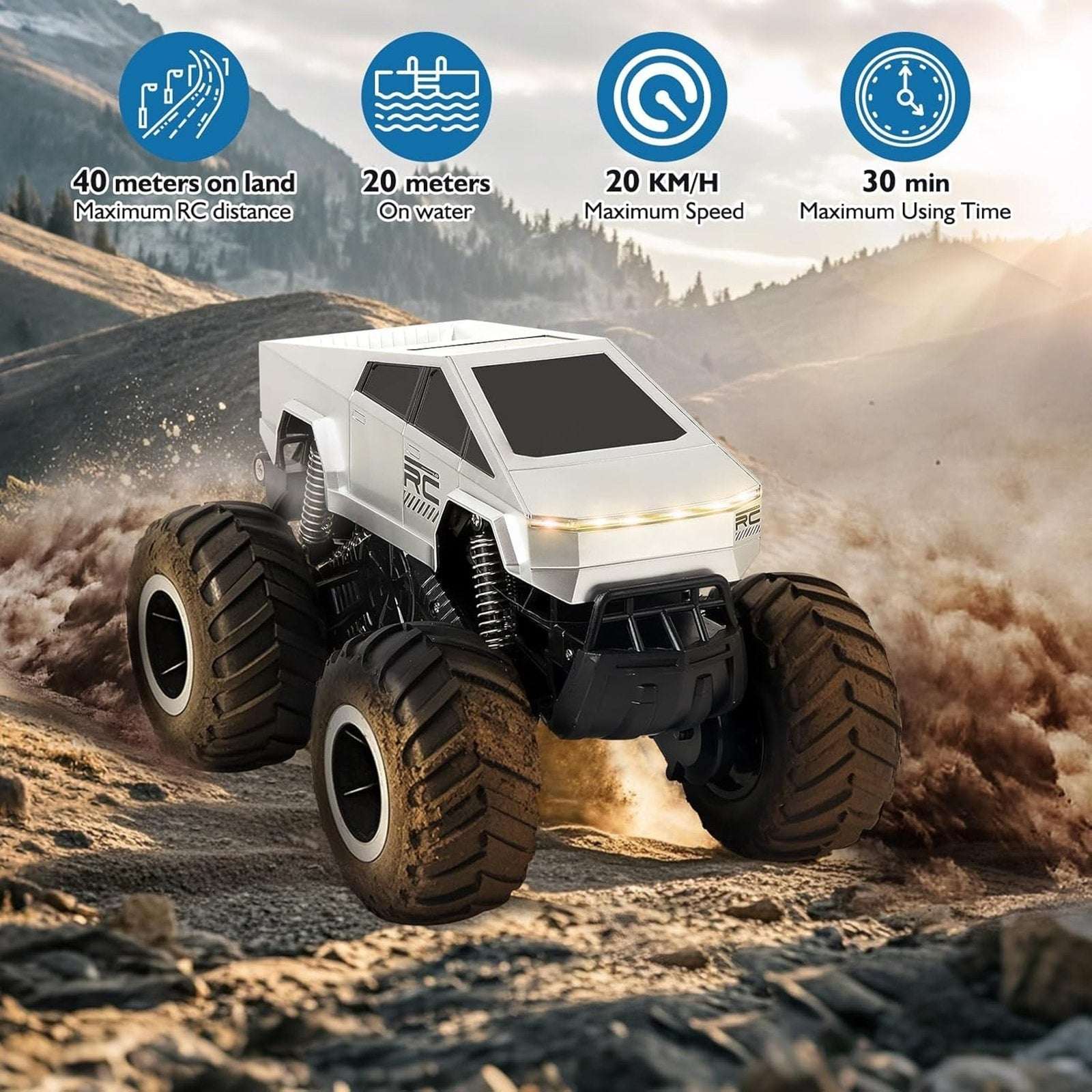 1:16 RC Amphibious Tesla 4WD All-Terrain Waterproof Monster Truck, 360° Rotation