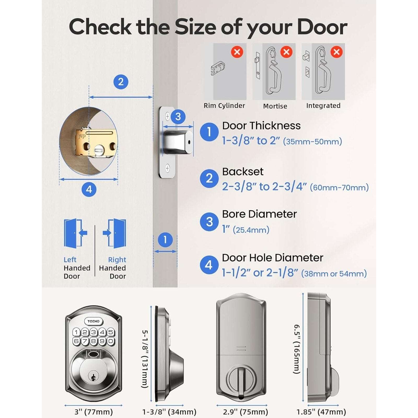 TEEHO Built-in WiFi Smart Lock TE012W Fingerprint Door Lock w App Control Remote