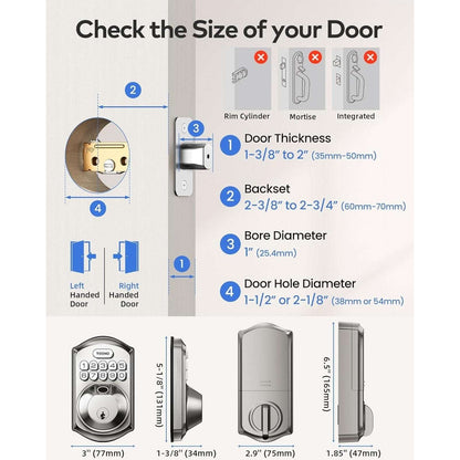 TEEHO Built-in WiFi Smart Lock TE012W Fingerprint Door Lock w App Control Remote