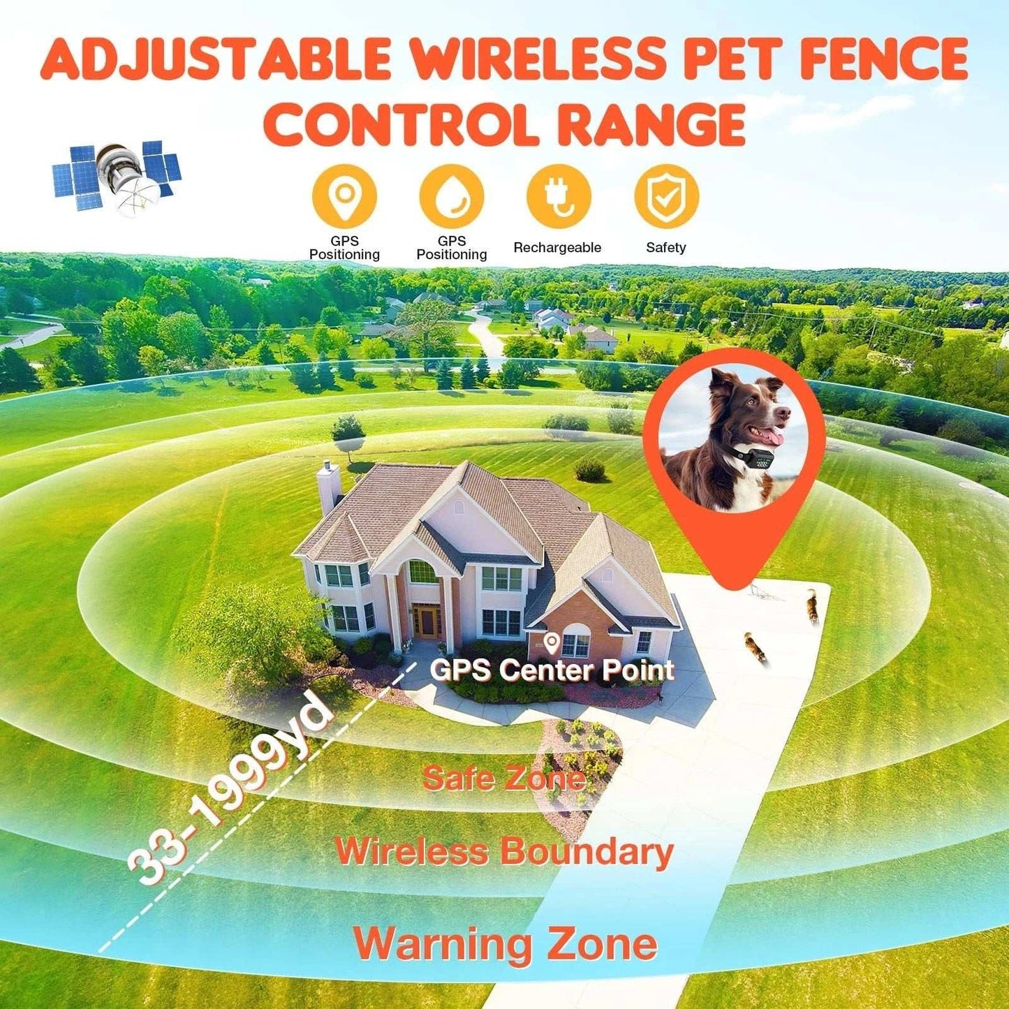 GPS Wireless Electric Dog Fence Pet Containment System Shock Collar 99-5997FT