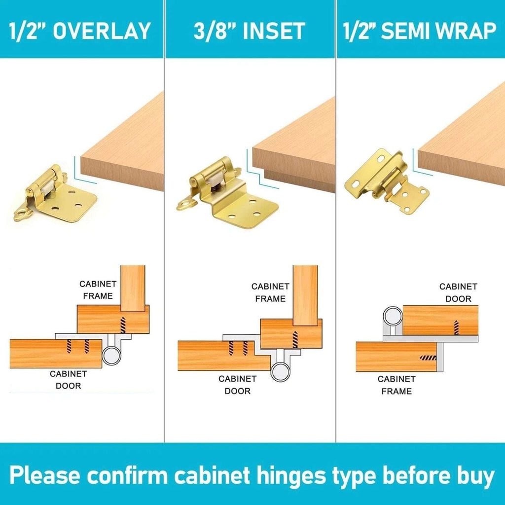 Donanim 1/2 Overlay Semi Wrap Self Closing Cabinet Hinges Brass Gold 28 Pair/56