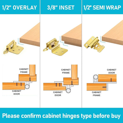 Donanim 1/2 Overlay Semi Wrap Self Closing Cabinet Hinges Brass Gold 28 Pair/56