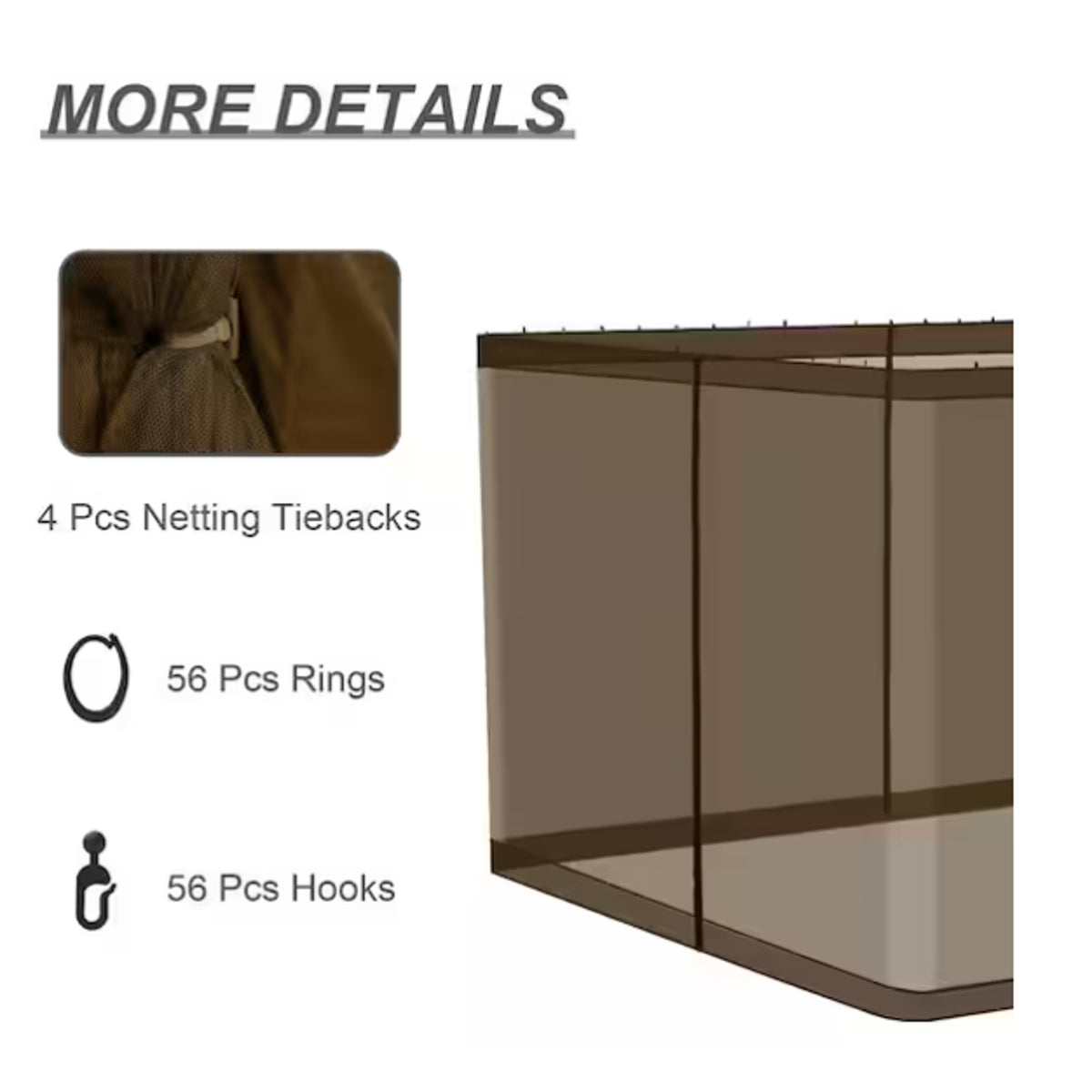 10' x 10' Gazebo Universal Mosquito Netting Mesh Screen with Zippers in Brown