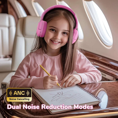 iClever BTH20 Active Noise Cancelling Headphones for Kids, 60H Play Time, Pink