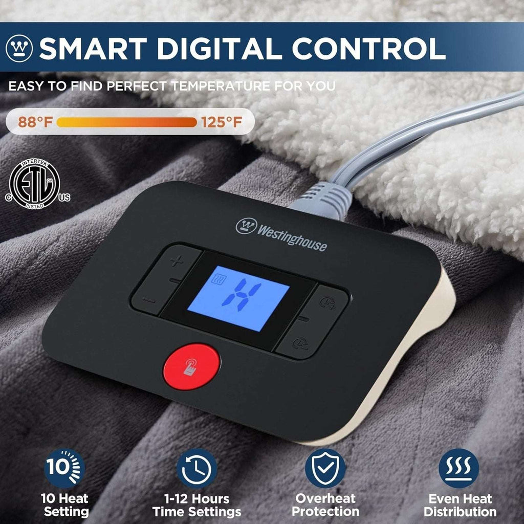 Westinghouse Electric Heating Blanket Silky Flannel & Sherpa Twin Size Charcoal
