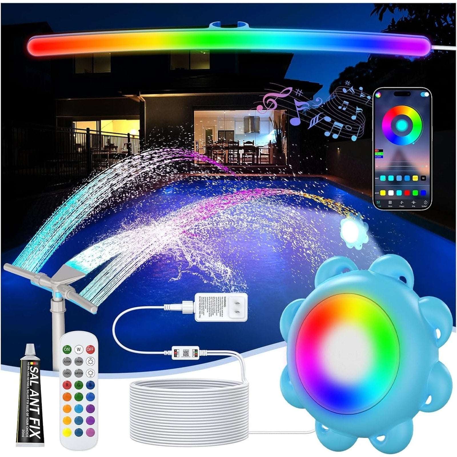 LED Pool & Fountain RGB Light Kits for Above Ground/Inground Pools APP w/Control
