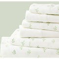 The Big One Queen Sheet Set 6PC Deep Fit Brushed Cotton Foliage White & Green