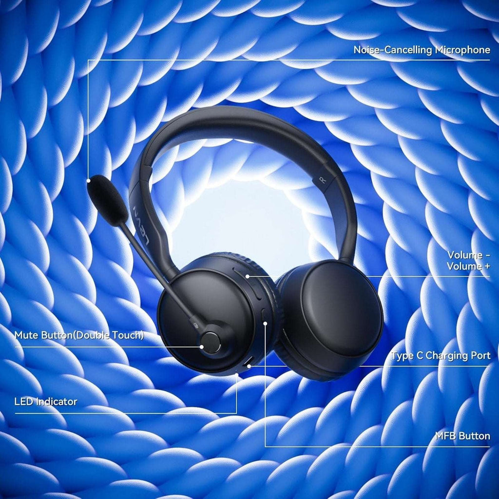 LEVN Bluetooth Headset w/ Microphone, Ai Noise Cancelling Dual Connection CT003