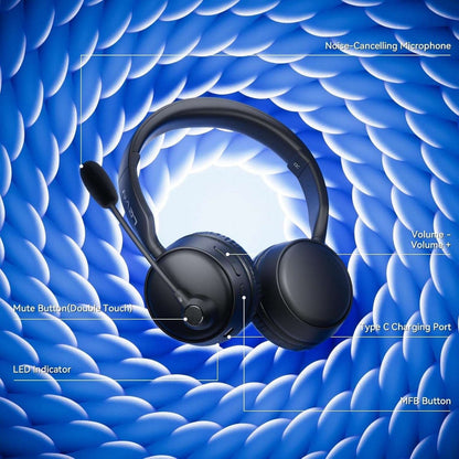 LEVN Bluetooth Headset w/ Microphone, Ai Noise Cancelling Dual Connection CT003