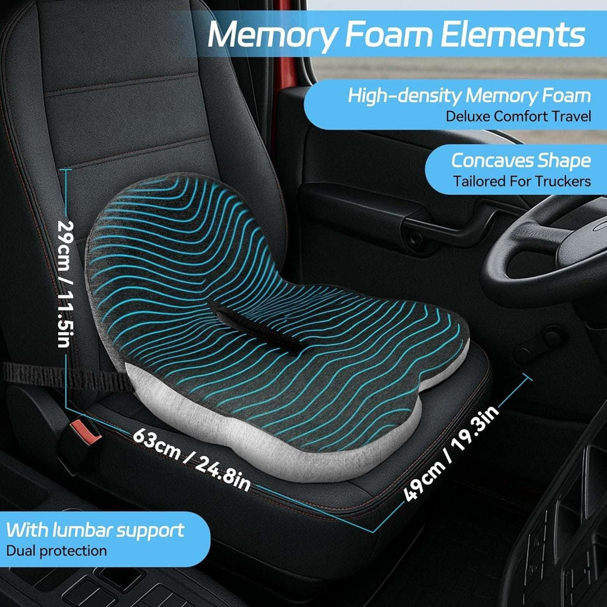 Ergonomic Semi Truck Trucker Seat Cushion for Long Sitting with Lumbar Support