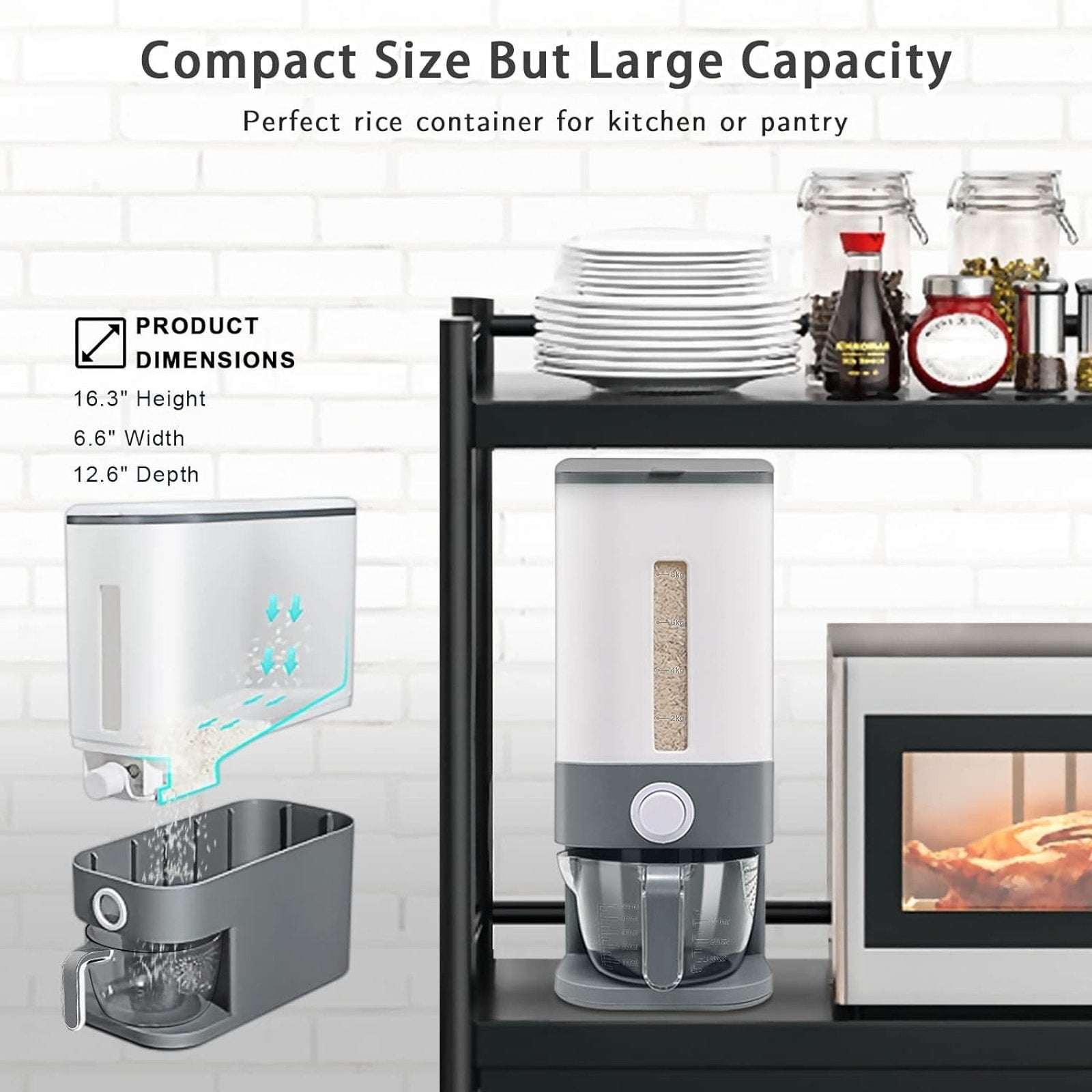25lbs Rice Dispenser w/ Measuring Cup & Built-in Fresh Box Moisture/Insect Free