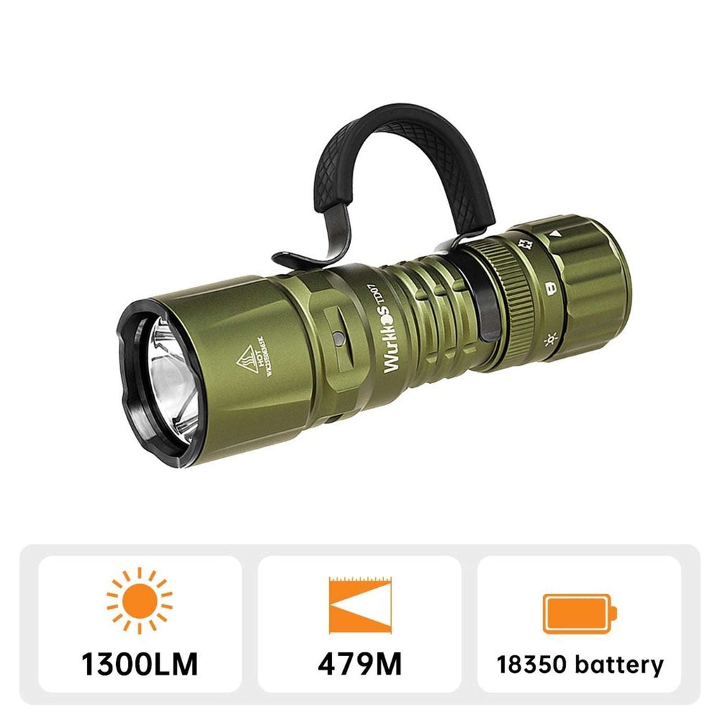 Wurkkos TD07 Led Torch Rechargeable 1300lm Waterproof Tactical Flashlight Olive