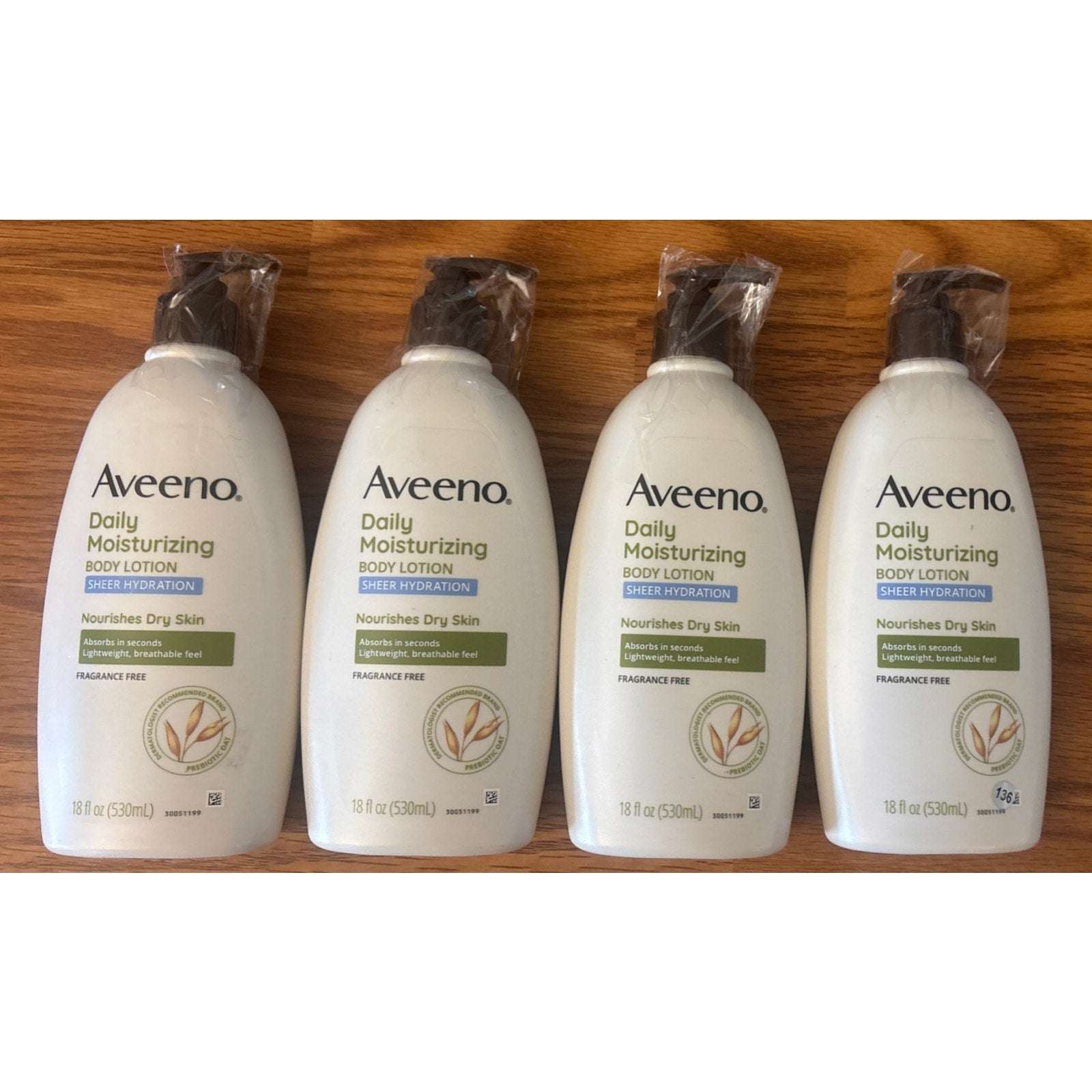 4 Pack Aveeno Daily Moisturizing Body Lotion Sheer Hydration 18 fl oz w/ Pump