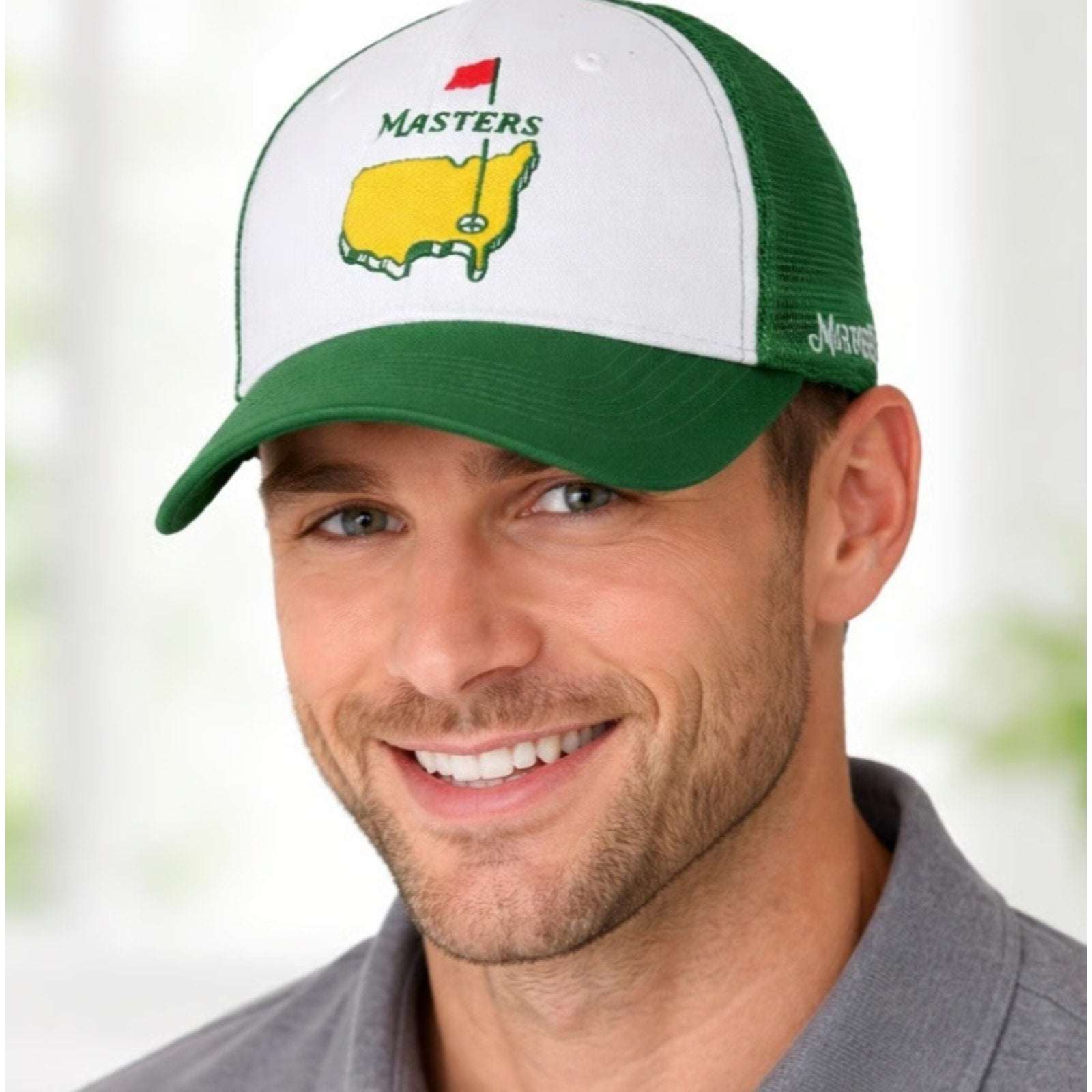 MASTERS LOGO GOLF CAP Mesh Trucker Snapback Hat Augusta Embroidered Green/White