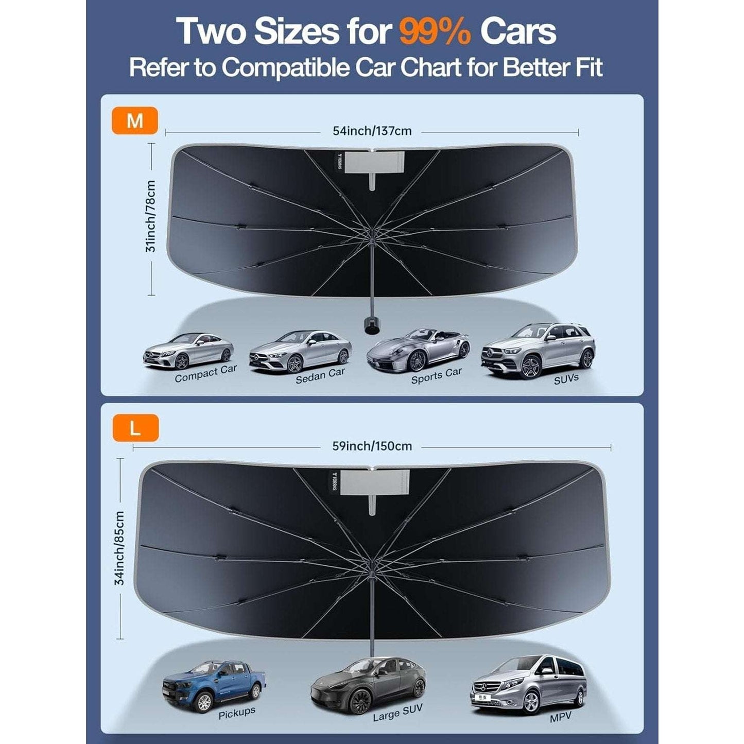 TORRAS Car Windshield Sun Shade Umbrella w Organizer - Universal Beige Blocks UV