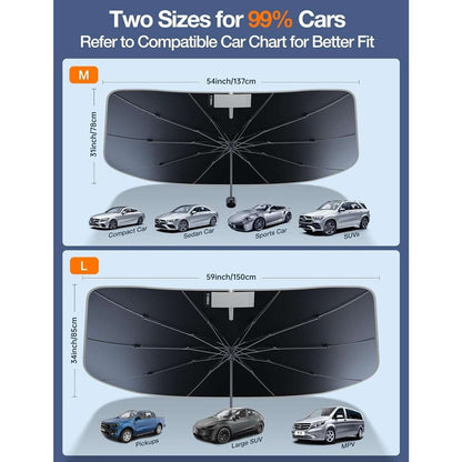 TORRAS Car Windshield Sun Shade Umbrella w Organizer - Universal Beige Blocks UV