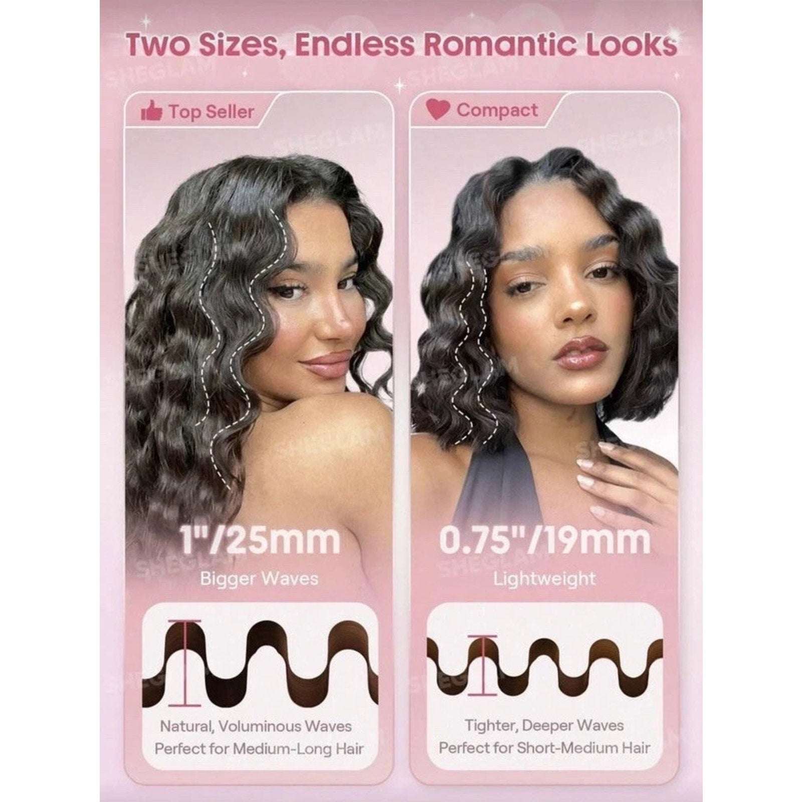 SHEGLAM HAIR Cupid's Charm Beach Babe Hair Waver 1" Smart Timer, Deep U Design