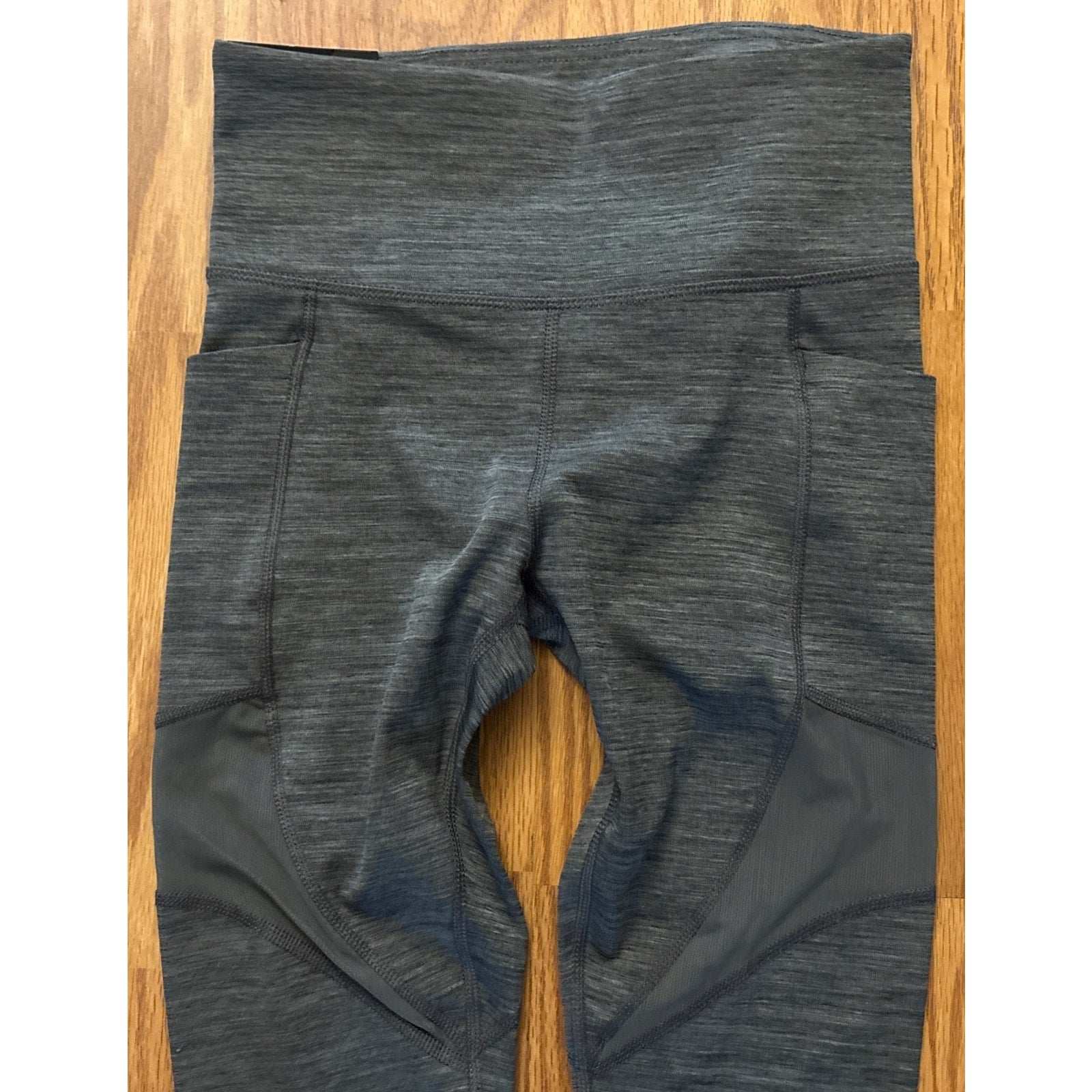 Compression Athletic Ankle Leggings with Pockets Sz S Grey Heather w/ Sheer