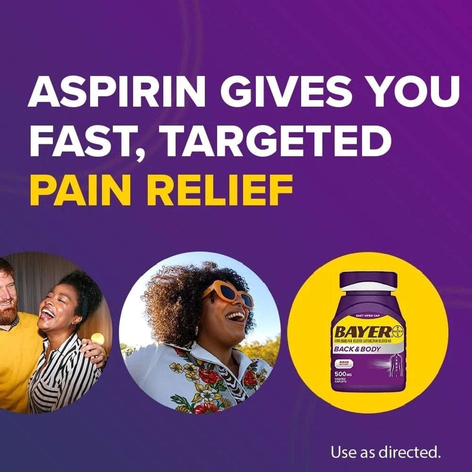 BAYER Back & Body Aspirin Pain Reliever Fast Relief 500 mg 200 Coated Caplets